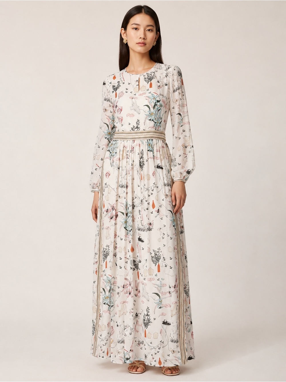Tory Burch Poetry of Things Silk Maxi Dress – Ivory Print – Size 8